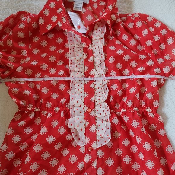 Charlotte Russe Top Floral Red Polka Dot Button Tunic Shirt Vintage Retr… - Picture 10 of 13